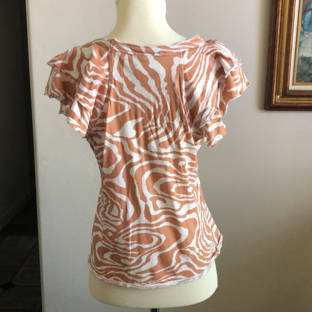 Maeve Anthropologie Ruffle Sleeve V-Neck Tee - Size Small - Picture 3 of 7